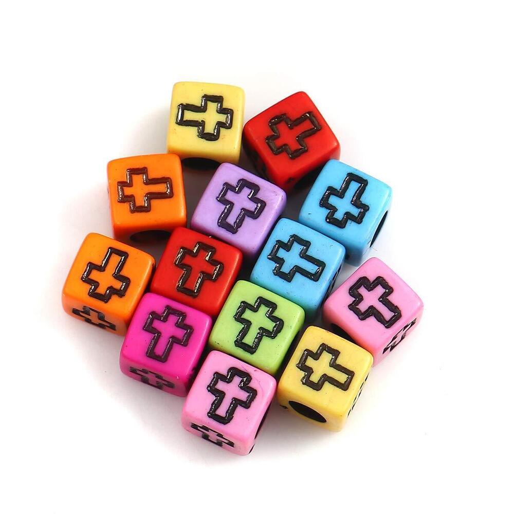 5642 Cross Beads, Small Square Colorful Cube Spacer, 500 Pack, 6mm 1/4 Inch